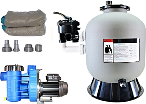 Filterbehälter HDPE 400 mm + Bluepump 6 Selbstansaugende Pumpe bis Beckengröße 500cm 25m³ Filter Sand inkl.